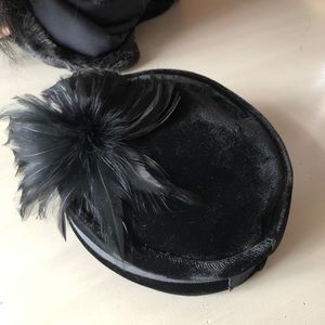 SOLD - Vintage Black Velvet & Feather Pill Box Hat